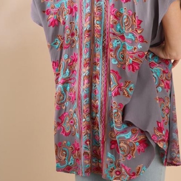 S-XXL Turquoise Dream Embroidery Tulip Kimono🌵New - Picture 7 of 8